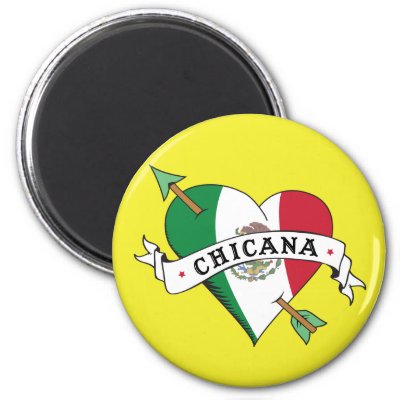 Chicana Tattoo Heart with Mexican Flag Fridge Magnet by LatinaTees