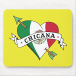Chicana Tattoo Heart with Mexican Flag mousepads