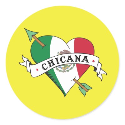 Chicana Tattoo Heart with Mexican Flag Round Stickers by LatinaTees