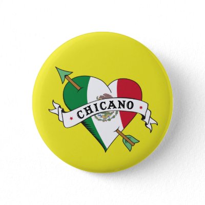 Chicano Tattoo Heart with Mexican Flag Pinback Button by LatinaTees