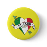 Chicano Tattoo Heart with Mexican Flag Pinback Button