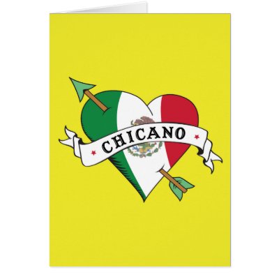 Chicano Tattoo Heart with Mexican Flag Card by LatinaTees