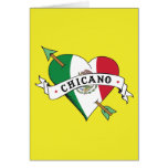 Chicano Tattoo Heart with Mexican Flag cards