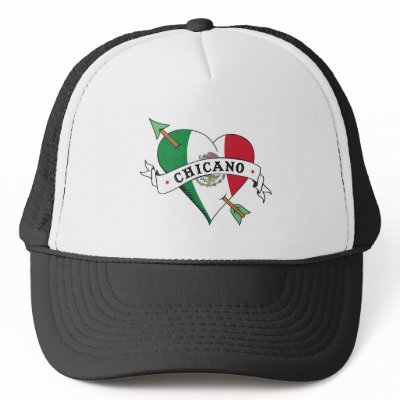 Chicano Tattoo Heart with Mexican Flag Mesh Hats by LatinaTees