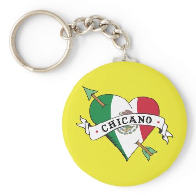 Chicano Tattoo Heart with Mexican Flag Key Chain by LatinaTees