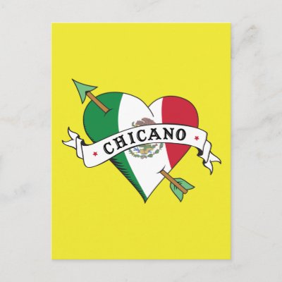 Chicano Tattoo Heart with Mexican Flag Post Card by LatinaTees