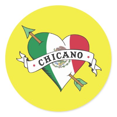 Chicano Tattoo Heart with Mexican Flag Round Stickers by LatinaTees