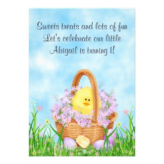 Chick and Easter Basket 1st Birthday Invitation