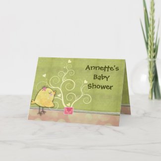 Chick and flower heart tree baby shower card