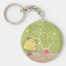 Chick and flower heart tree baby shower keychains
