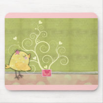 Chick and flower heart tree baby shower mouse pad