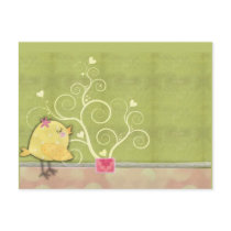Chick and flower heart tree baby shower postcards by perfectpostage Chick and flower heart tree baby shower postcards