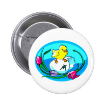 chick egg tulips teal oval pinback button