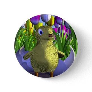 Chick is Born Among Tulips button