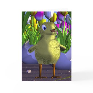 Chick is Born Among Tulips Greeting Card