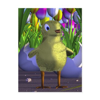 Chick is Born Among Tulips postcard