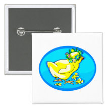 chick with flower crown blue oval pinback buttons