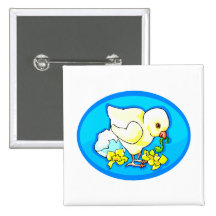 chick worm flowers blue oval pinback buttons