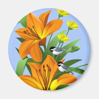 Chickadee and Flower Magnets
