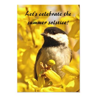 Chickadee and Flowers Summer Solstice Invitation