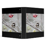Chickadee and Red Berries in Winter 3 Ring Binders