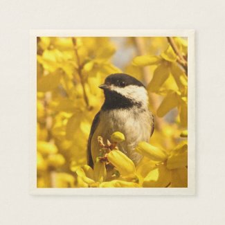 Chickadee Bird and Yellow Flowers Paper Napkins