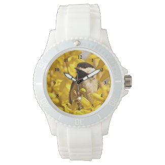Chickadee Bird and Yellow Flowers Wrist Watch