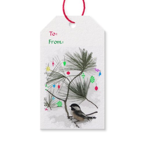 Chickadee Bird Christmas Tree Pack of Gift Tags