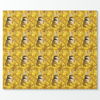 Chickadee Bird in Yellow Flower Wrapping Paper