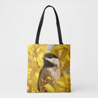 Chickadee Bird in Yellow Flowers Animal Tote Bag