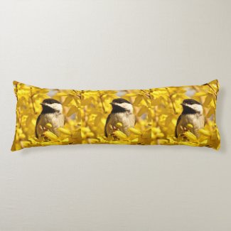 Chickadee Bird in Yellow Flowers Body Pillows