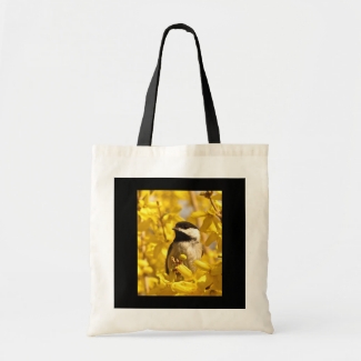 Chickadee Bird in Yellow Flowers Tote Bag