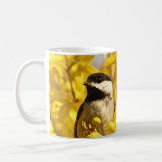 Chickadee Bird in Yellow Forsythia Flowers Mug