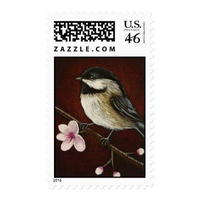 Chickadee & Cherry Blossoms Postage by gabycat