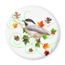Chickadee & Fall Leaves Fridge Magnets