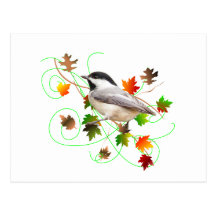 Chickadee & Fall Leaves Postcard