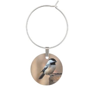 Chickadee in a Golden Light Wine Charm