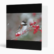 Chickadee in Falling Snow with Red Berries Binder
