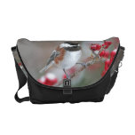 Chickadee in Falling Snow with Red Berries Commuter Bag