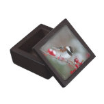 Chickadee in Falling Snow with Red Berries Premium Jewelry Boxes