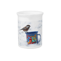 Chickadee in the Snow Drink Pitchers