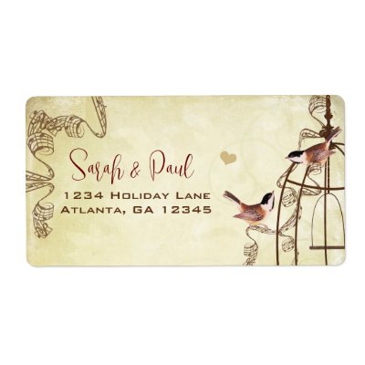 Chickadee Musical Bird Cage Swirl Return Address Personalized Shipping Labels