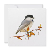 Chickadee on Jeweled Leaves Custom Invitations