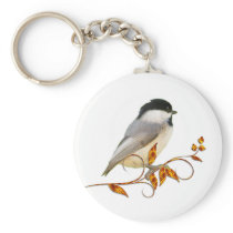 Chickadee on Jeweled Leaves keychains