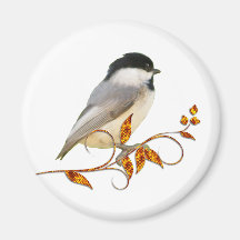 Chickadee on Jeweled Leaves Refrigerator Magnet