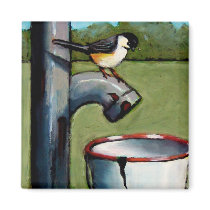 CHICKADEE ON PUMP PASTEL ART magnets by joyart CHICKADEE ON PUMP PASTEL ART magnets