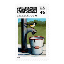 CHICKADEE ON PUMP PASTEL ART postage