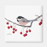 CHICKADEE & RED BERRIES by SHARON SHARPE Refrigerator Magnet