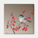 CHICKADEE & RED BERRIES by SHARON SHARPE Magnet