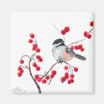 CHICKADEE & RED BERRIES by SHARON SHARPE Magnets